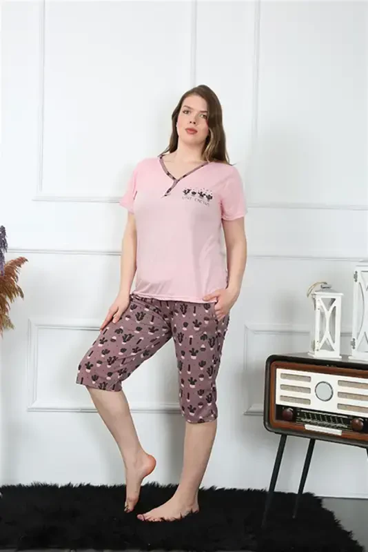 Akbeniz Women's Plus Size Viscose Capri Pajama Set 202202 - 5