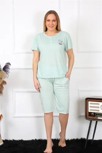 Akbeniz Women's Plus Size Viscose Teal Capri Pajama Set 202193 - 1