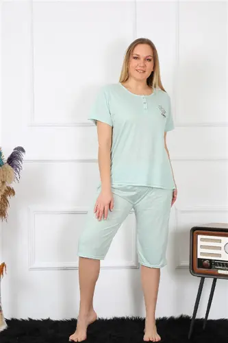 Akbeniz Women's Plus Size Viscose Teal Capri Pajama Set 202193 - 5