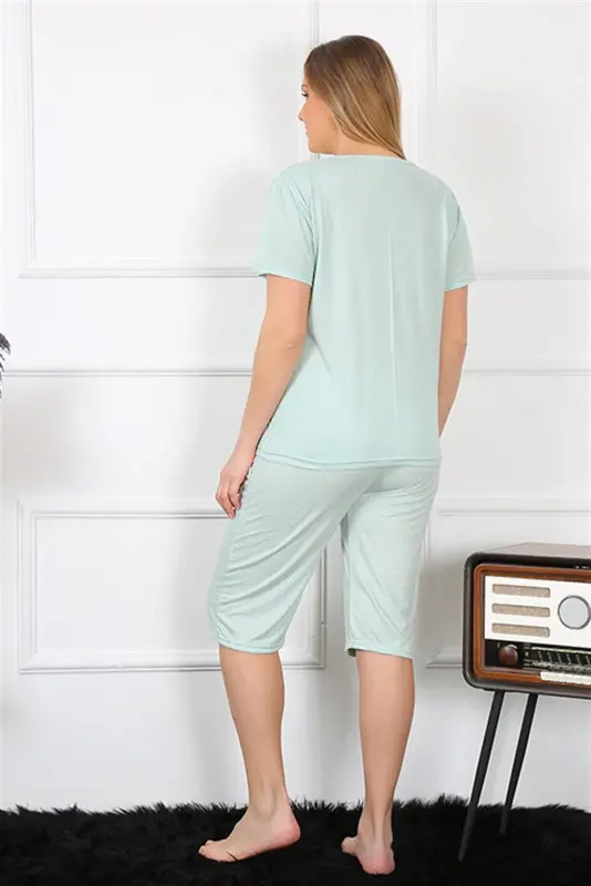 Akbeniz Women's Plus Size Viscose Teal Capri Pajama Set 202193 - 6