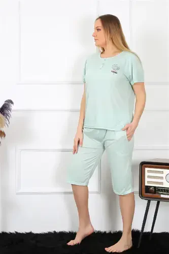 Akbeniz Women's Plus Size Viscose Teal Capri Pajama Set 202193 - 4