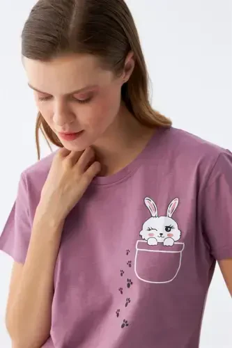 Akbeniz Women's Purple Paw Print Pocketed Pajama Set - 4