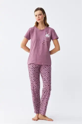 Akbeniz Women's Purple Paw Print Pocketed Pajama Set - 6