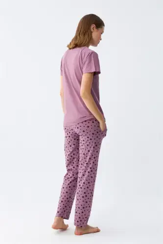 Akbeniz Women's Purple Paw Print Pocketed Pajama Set - 7