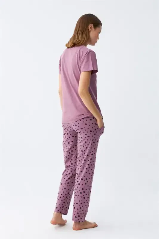 Akbeniz Women's Purple Paw Print Pocketed Pajama Set - 7