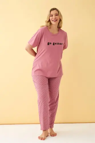 Akbeniz Women's Salmon Go Getter Printed Plus Size Pajamas Set - 4