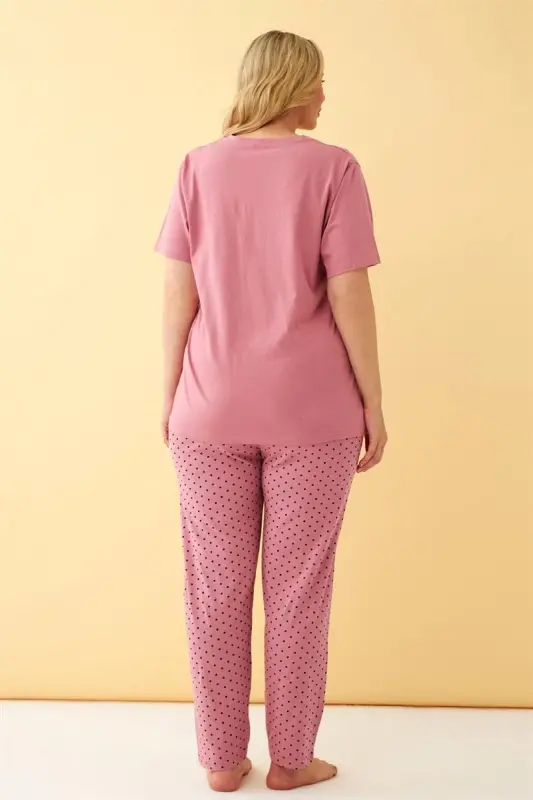 Akbeniz Women's Salmon Go Getter Printed Plus Size Pajamas Set - 5