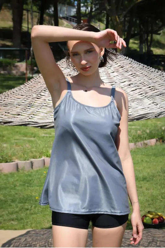 Akbeniz Women's Shirred Tankini Swimsuit Dress Grey 36001 - 3