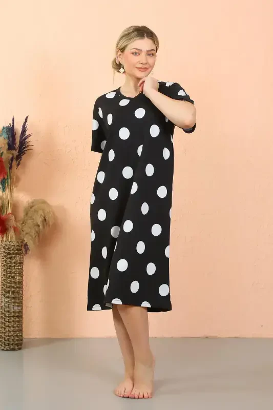 Akbeniz Women's Short Sleeve Below Knee Over Size Home Dress - Nightgown 93411 - 3