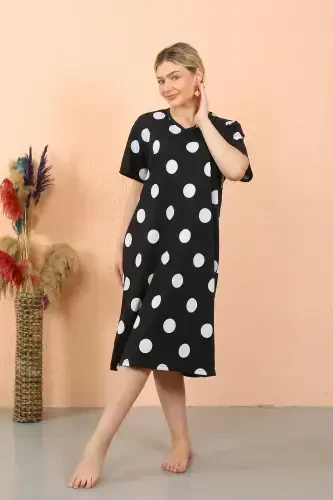 Akbeniz Women's Short Sleeve Below Knee Over Size Home Dress - Nightgown 93411 - 4