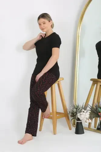 Akbeniz Women's Short Sleeve Cotton Jersey Pajama Set Black 4214 - 5
