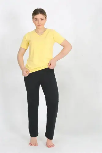 Akbeniz Women's Short Sleeve Cotton Jersey Pajama Set Yellow 4215 - 8