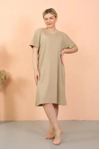 Akbeniz Women's Short Sleeve Knee Length Over Size Mink Home Dress - Nightgown 93410 - 2