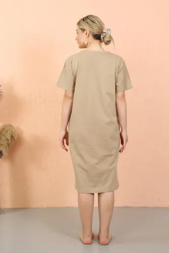 Akbeniz Women's Short Sleeve Knee Length Over Size Mink Home Dress - Nightgown 93410 - 4