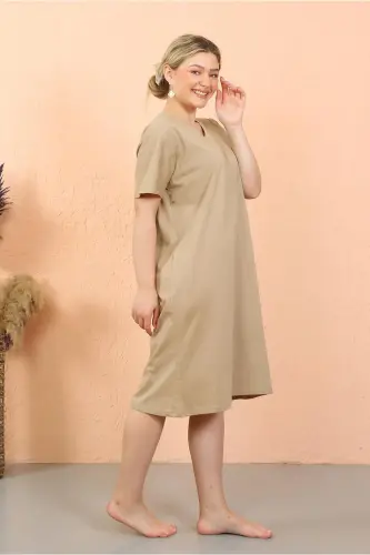 Akbeniz Women's Short Sleeve Knee Length Over Size Mink Home Dress - Nightgown 93410 - 6