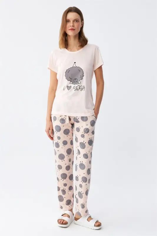Akbeniz Women's Short Sleeve Pajama Set 20410 - 2