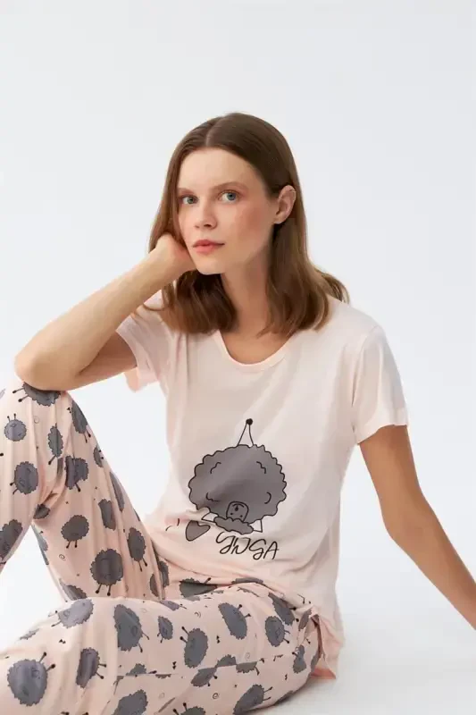 Akbeniz Women's Short Sleeve Pajama Set 20410 - 1