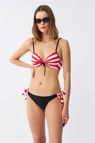 Akbeniz Women's Side Tie Halter Neck Padded Bowknot Bikini Set Red 35014 - 6