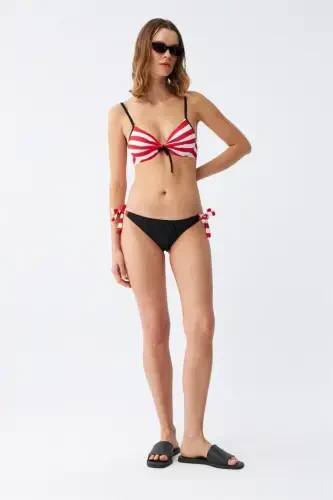 Akbeniz Women's Side Tie Halter Neck Padded Bowknot Bikini Set Red 35014 - 8