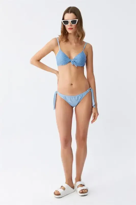 Akbeniz Women's Side Tie Halter Padded Bow Bikini Set Ice Blue 35014 - 6