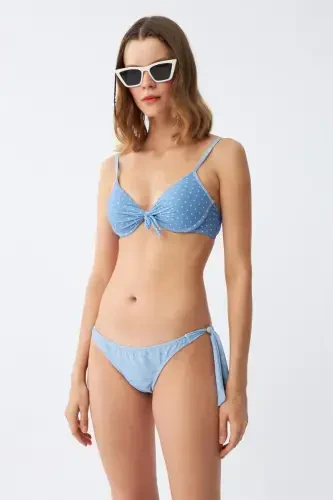 Akbeniz Women's Side Tie Halter Padded Bow Bikini Set Ice Blue 35014 - 7