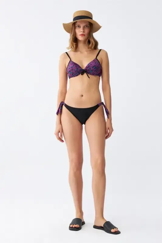 Akbeniz Women's Side Tie Halter Padded Bow Bikini Set Purple 35014 - 7