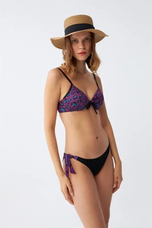 Akbeniz Women's Side Tie Halter Padded Bow Bikini Set Purple 35014 - 9