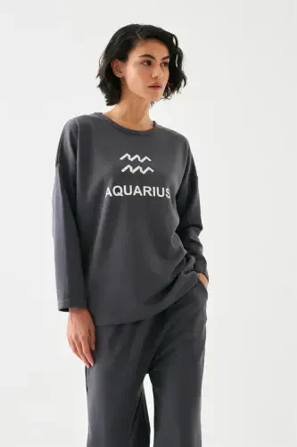 Akbeniz Women's Smoke Gray Aquarius Oversize 2 Thread Tracksuit Loungewear Set - 1