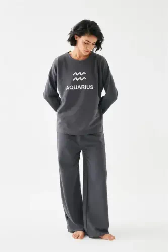 Akbeniz Women's Smoke Gray Aquarius Oversize 2 Thread Tracksuit Loungewear Set - 4