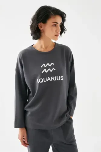 Akbeniz Women's Smoke Gray Aquarius Oversize 2 Thread Tracksuit Loungewear Set - 5