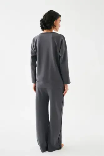 Akbeniz Women's Smoke Gray Aquarius Oversize 2 Thread Tracksuit Loungewear Set - 6