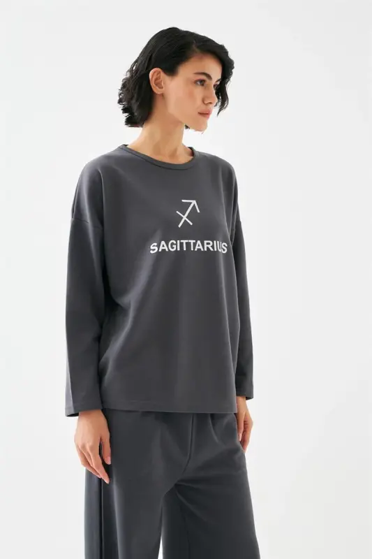 Akbeniz Women's Smoke Grey Sagittarius Oversize 2 Thread Tracksuit Loungewear Set - 3