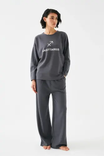 Akbeniz Women's Smoke Grey Sagittarius Oversize 2 Thread Tracksuit Loungewear Set - 4