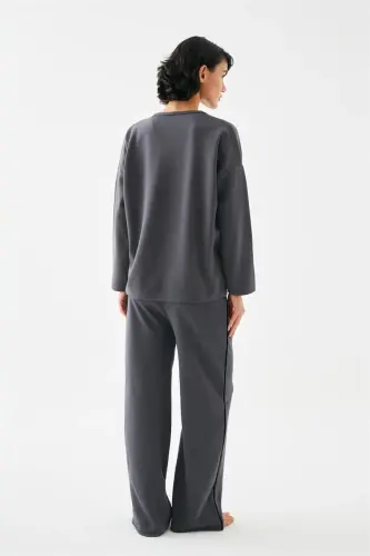 Akbeniz Women's Smoke Grey Sagittarius Oversize 2 Thread Tracksuit Loungewear Set - 5