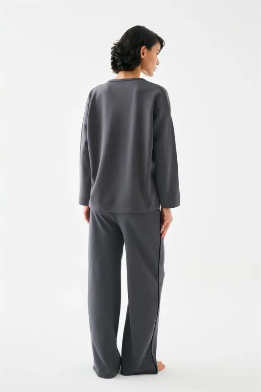 Akbeniz Women's Smoke Grey Sagittarius Oversize 2 Thread Tracksuit Loungewear Set - 5