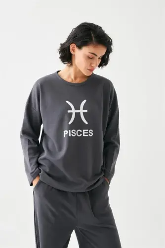 Akbeniz Women's Smoked Fish Sign Oversize 2 Yarn Tracksuit Home Wear Set - 4