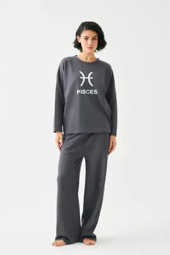 Akbeniz Women's Smoked Fish Sign Oversize 2 Yarn Tracksuit Home Wear Set - AKBENIZ (1)