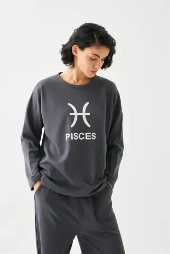 Akbeniz Women's Smoked Fish Sign Oversize 2 Yarn Tracksuit Home Wear Set - 4