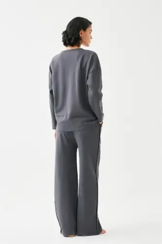 Akbeniz Women's Smoked Fish Sign Oversize 2 Yarn Tracksuit Home Wear Set - 5