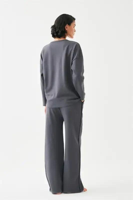 Akbeniz Women's Smoked Fish Sign Oversize 2 Yarn Tracksuit Home Wear Set - 5