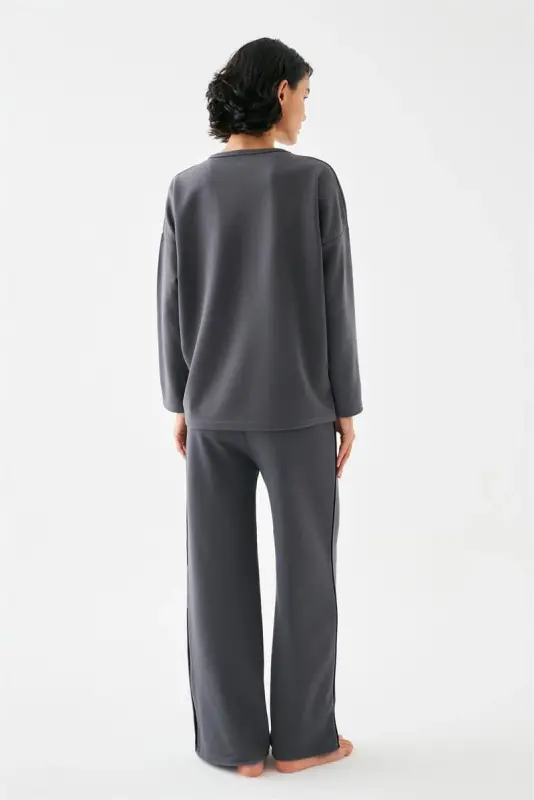 Akbeniz Women's Smoked Gray Libra Oversize 2 Thread Tracksuit Loungewear Set - 5