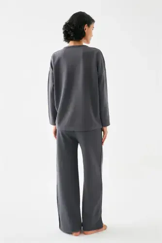 Akbeniz Women's Smoked Gray Libra Oversize 2 Thread Tracksuit Loungewear Set - 5