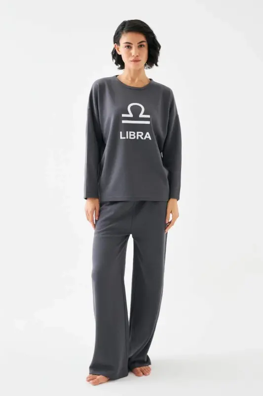 Akbeniz Women's Smoked Gray Libra Oversize 2 Yarn Tracksuit Loungewear Set - BÜYÜKBEDENIZ