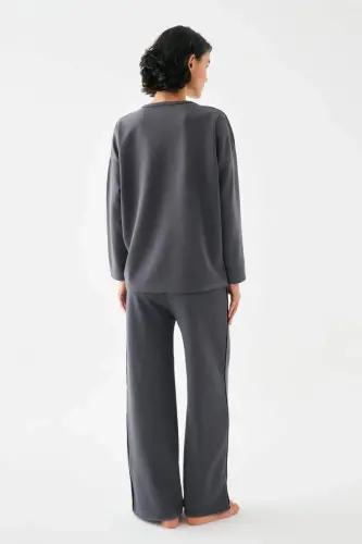 Akbeniz Women's Smoked Gray Libra Oversize 2 Yarn Tracksuit Loungewear Set - 5