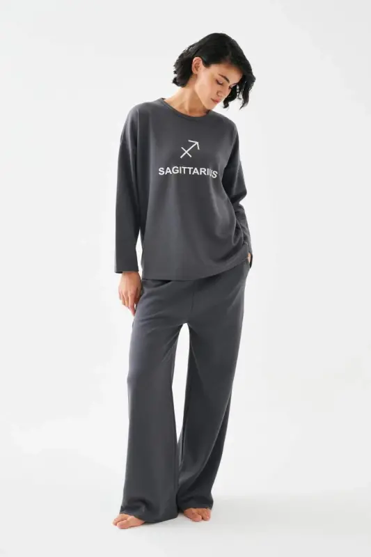 Akbeniz Women's Smoked Gray Sagittarius Oversize 2 Thread Tracksuit Loungewear Set - BÜYÜKBEDENIZ