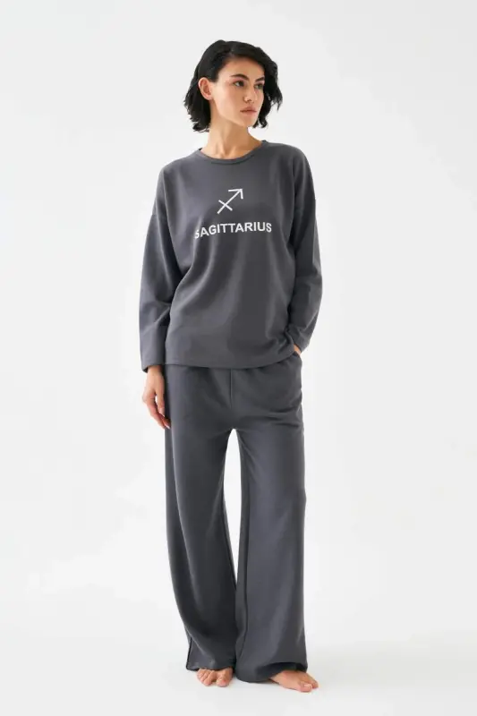 Akbeniz Women's Smoked Gray Sagittarius Oversize 2 Thread Tracksuit Loungewear Set - 4