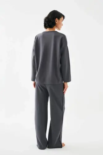 Akbeniz Women's Smoked Gray Sagittarius Oversize 2 Thread Tracksuit Loungewear Set - 5