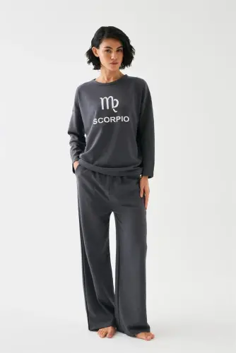 Akbeniz Women's Smoked Scorpion Sign Oversize 2 Thread Tracksuit Home Wear Set - 2