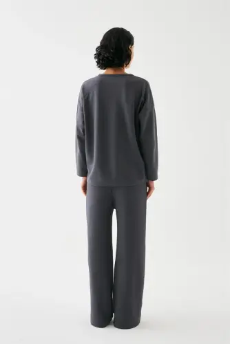 Akbeniz Women's Smoked Scorpion Sign Oversize 2 Thread Tracksuit Home Wear Set - 5