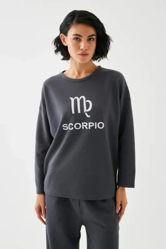 Akbeniz Women's Smoked Scorpion Sign Oversize 2 Thread Tracksuit Home Wear Set - 4